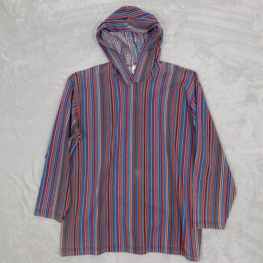 Vtg 90s Aussie AOP Striped Hoodie Shirt Men L Made In USA Streetwear Lightweight